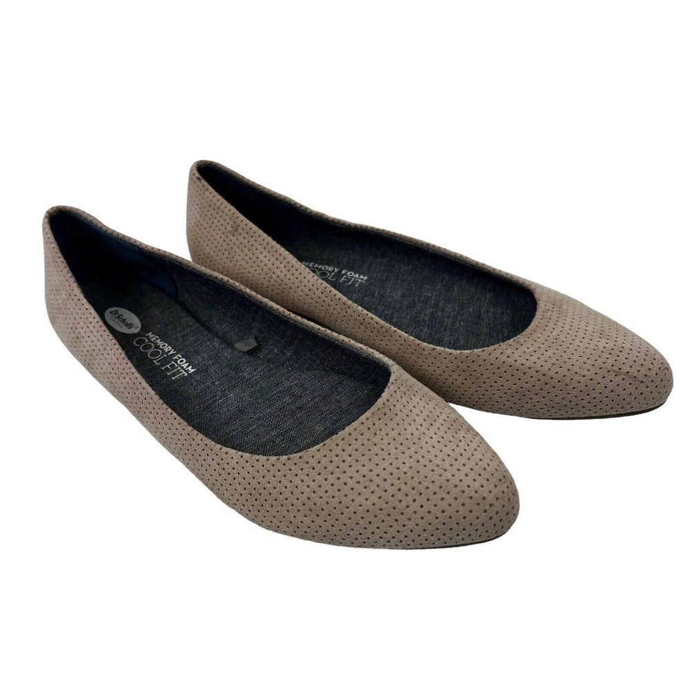 Dr Scholls Taupe Memory Foam Cool Fit Flat Shoes Sz 7M Perforated Suede